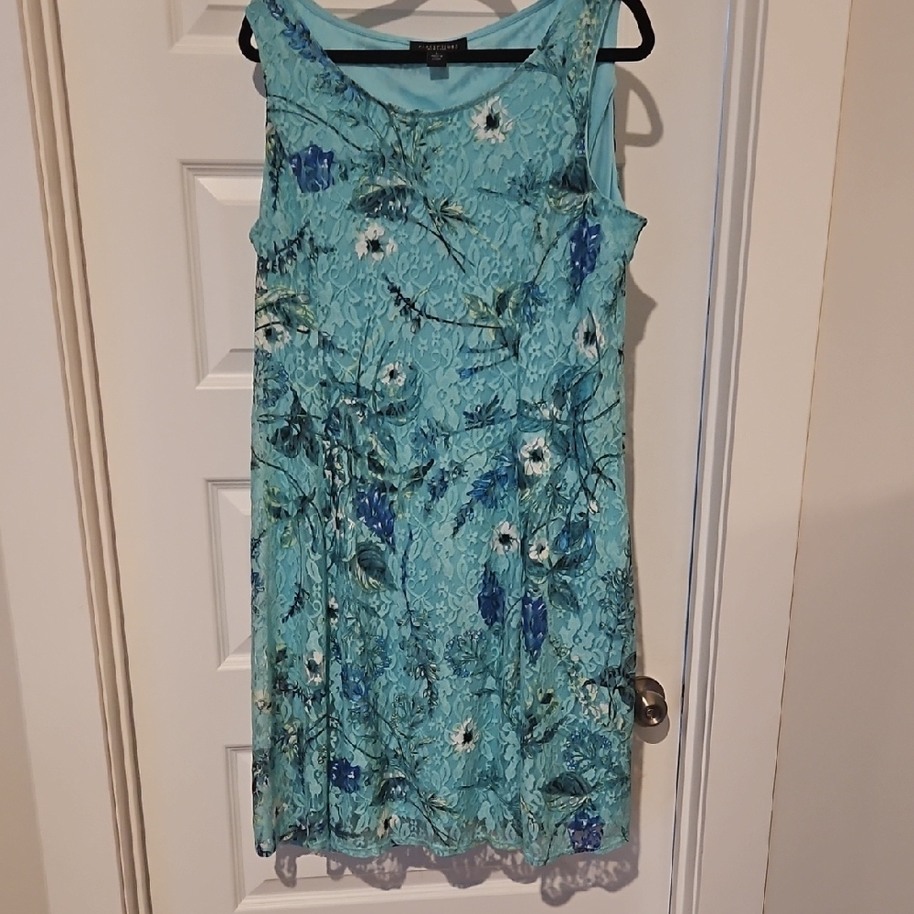 Perceptions Blue Sheath Midi Lace Overlay Dress Scoop Neck Sleeveless  New